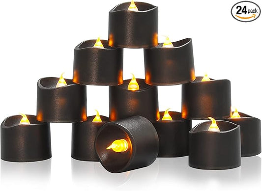 JOSU Flameless Candles Halloween Decorations, 24PCS Tea Lights Candles Battery Operated, Realistic Votive Tealights with Warm Light for Christmas Decors Outdoor(Black)-VerdiqueGarden