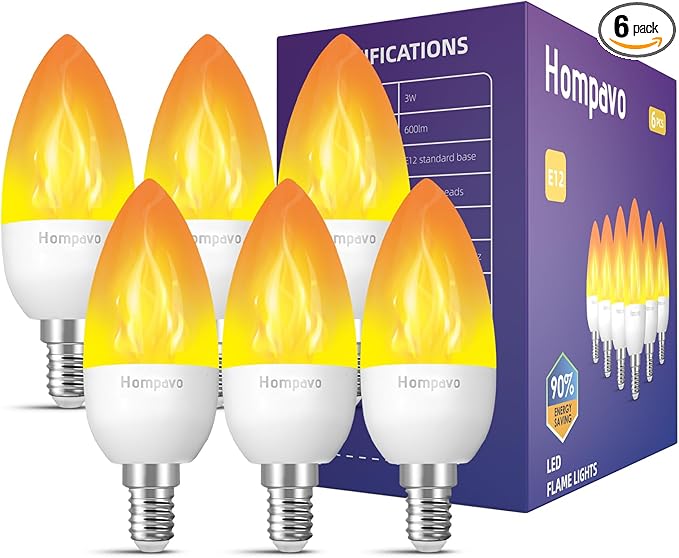 Hompavo 【Upgraded】 LED Flame Light Bulbs, 3 Modes Flickering Light Bulbs, E12 Chandelier Base Candle Fire Light Bulb for Halloween, Christmas, Party, Porch, Indoor & Outdoor Home Decoration - 6 Pack-VerdiqueGarden