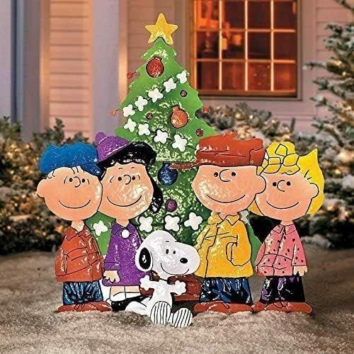 Peanuts Christmas Yard Art Hammered Metal Outdoor Decor (36'' Around The Tree)-VerdiqueGarden