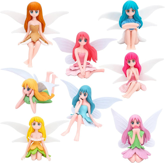 ONEST 8 Pieces Miniature Fairy Garden Accessories Small Fairy Figurines Hand Painted Fairies Figures Girl Fly Wing Figurines for Car Decor Fairies Garden Flower Pot Birthday Cake Topper-VerdiqueGarden