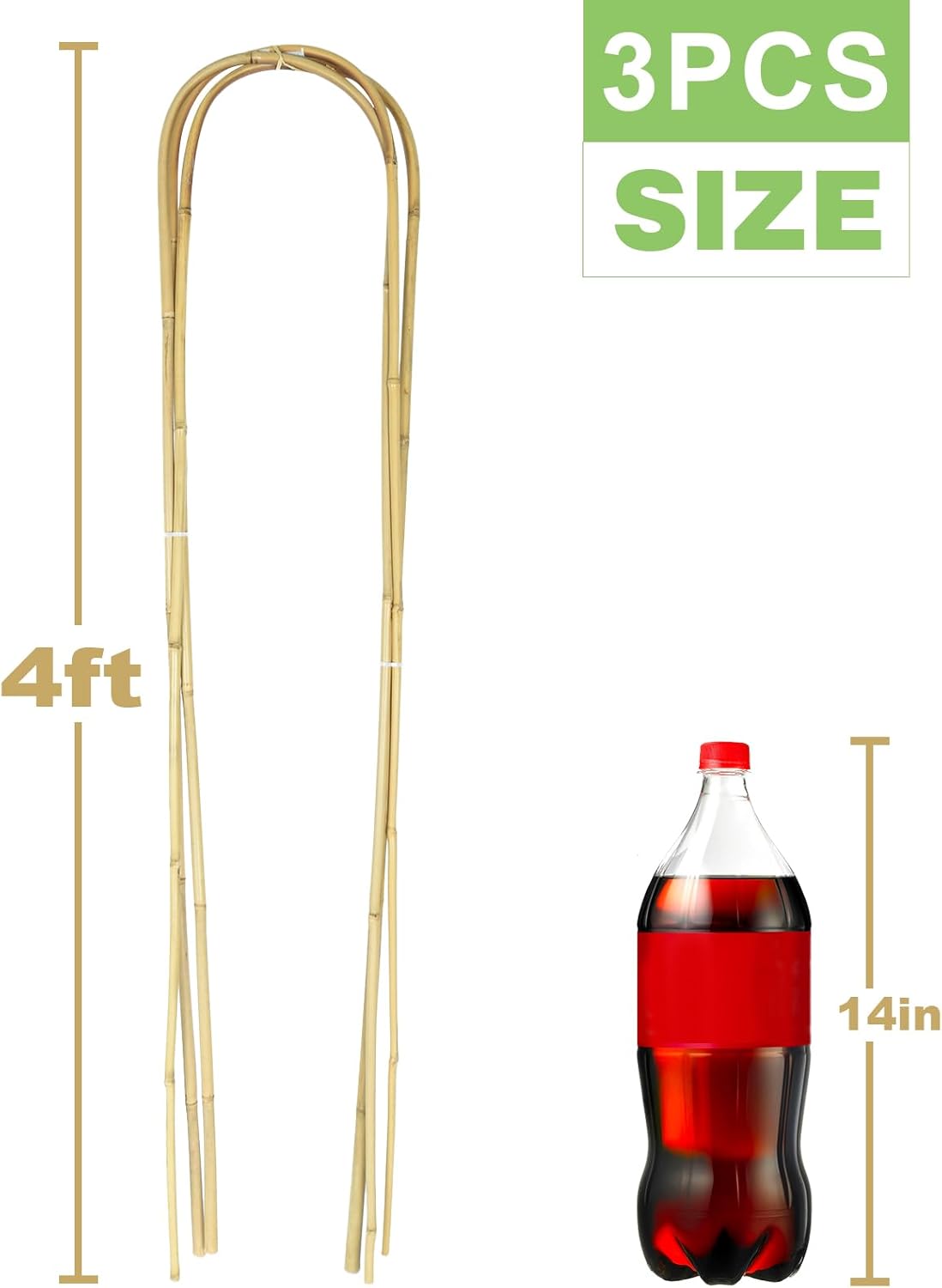 Natural U-Hoops Bamboo Plants Trellis 4Ft, Garden Trellis U-Shape for Climbing Plants, Garden Arch Support for Potted Plants, Vines, Ivy Climbing Plants, Flowers-3 Pack-VerdiqueGarden