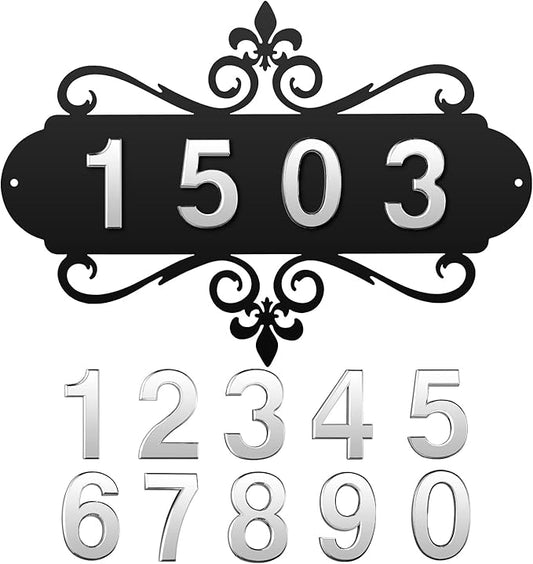 House Address Plaques Metal Address Sign Outside House Number Mailbox Number Sign for House Home Hotel Office Garden Decorative Wall Plaque(13.8 inch,Delicate Style)-VerdiqueGarden