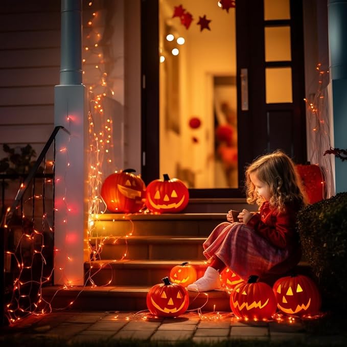 JMEXSUSS 66ft 200 LED Thanksgiving Lights Outdoor, Orange String Lights Indoor Clear Wire, 8 Modes Orange Christmas Lights Plug in for Fall Autumn Harvest Tree Garden Patio Thanksgiving Decorations-VerdiqueGarden