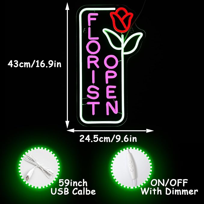 Florist Neon Sign for Business Open Neon Light Flower LED Neon Signs Colorful LED Neon Light for Flower Shop Supermarket Store Decoration-VerdiqueGarden