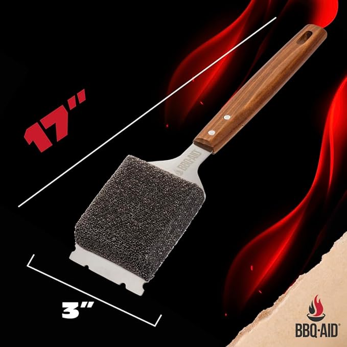 BBQ-AID Bristle Free Grill Brush and Scraper for Barbecue - Extended Large Wooden Handle With Replaceable Head - No Scratch BBQ Cleaning Accessories for Outdoor Grills-VerdiqueGarden