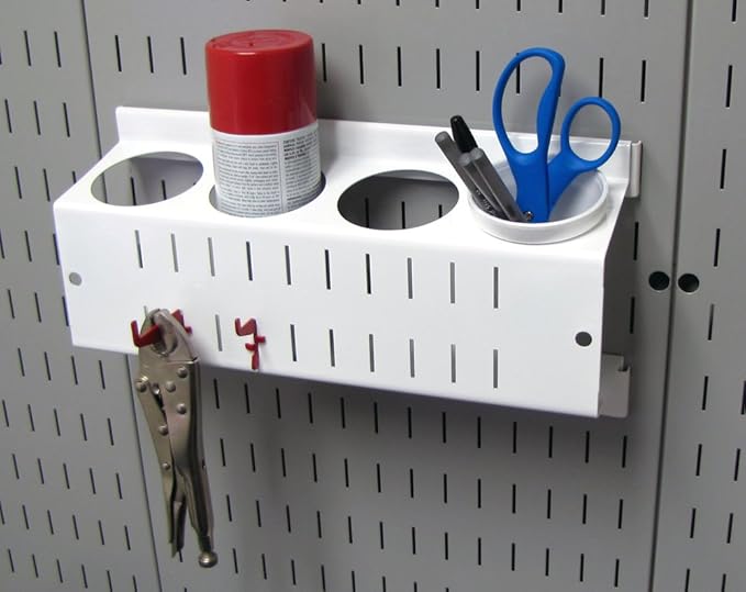 Wall Control 4 ft. Metal Pegboard Organizer - Standard Tool Storage Kit & Spray Can Holder Bracket for Pegboard & Slotted Tool Board - White-VerdiqueGarden