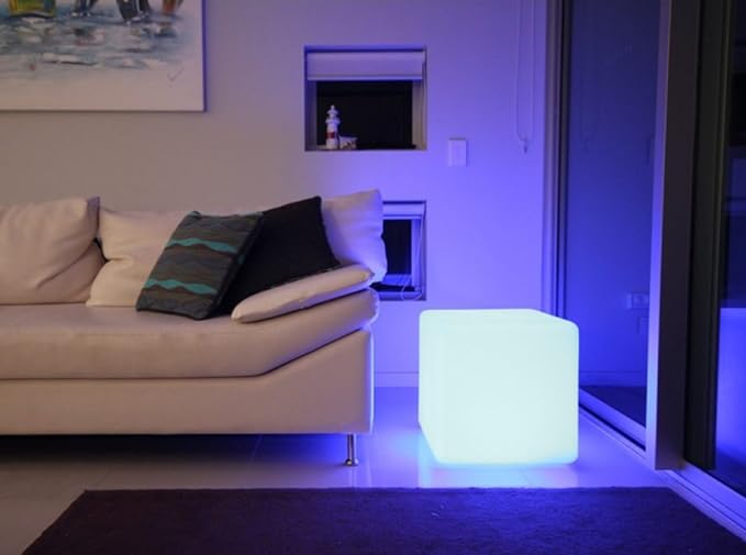 Mr.Go 14-Inch Color Changing LED Cube Light Stool, Glow Cube Seat for Kids, Modern LED Light Side Table, 16 RGB Colors LED Mood Lighting, Ideal for Home Garden Patio Bar Pool Party Decorative Lighting-VerdiqueGarden