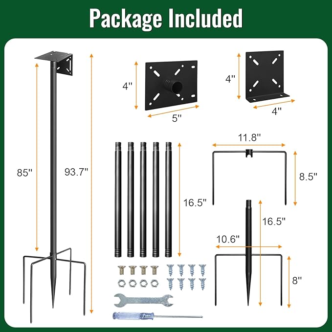 Bird Feeder Pole, 92in Adjustable Bird House Pole for Outdoors, Heavy Duty Smart Feeder Pole Mount Kit for Feeders, Birdhouse, Weather Station, Birdwatching-VerdiqueGarden