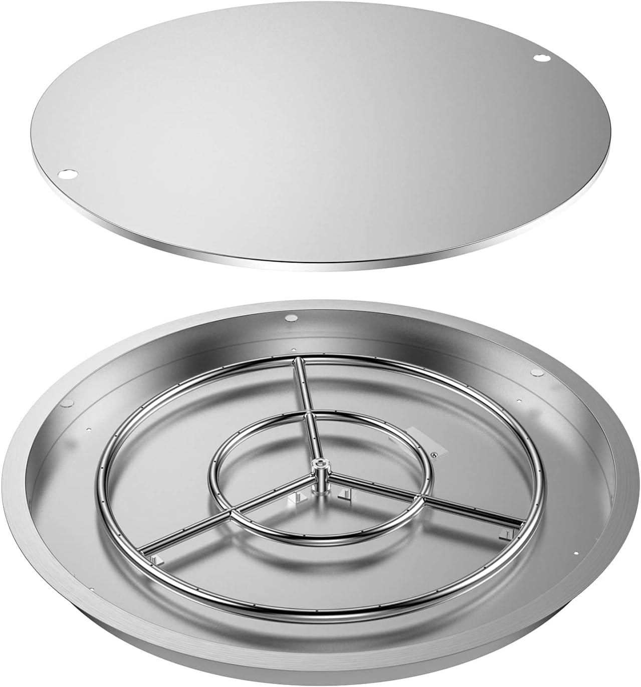 Skyflame 31" x 31" Round Stainless Steel DIY Drop-in Firepit System Assembly Set, Including Fire Pit Pan Fire Bowl with Burner Ring and Protective Cover-VerdiqueGarden