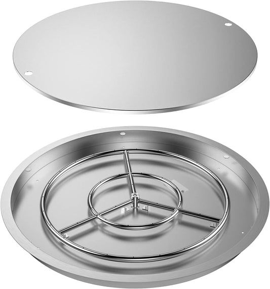 Skyflame 31" x 31" Round Stainless Steel DIY Drop-in Firepit System Assembly Set, Including Fire Pit Pan Fire Bowl with Burner Ring and Protective Cover-VerdiqueGarden