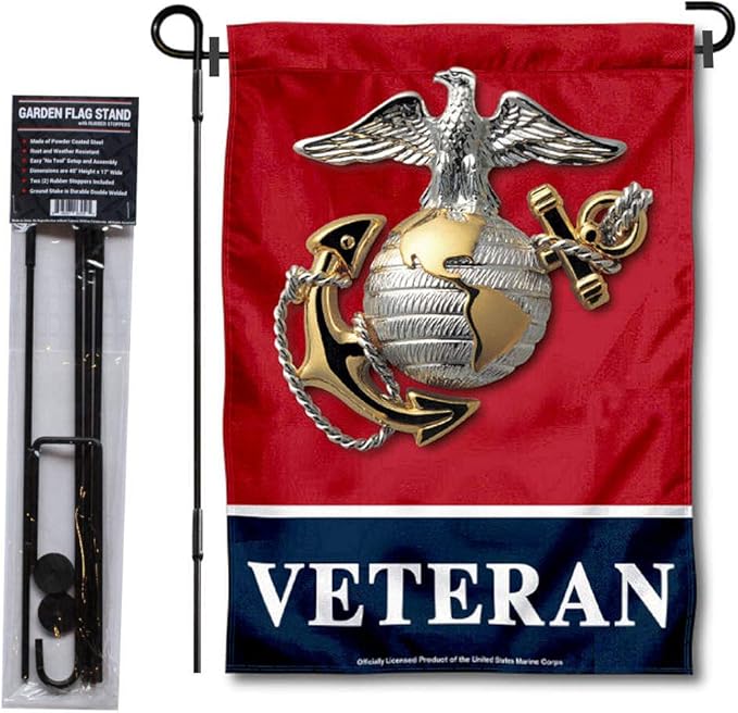 WinCraft Marines Veteran Garden Flag with Stand Holder-VerdiqueGarden
