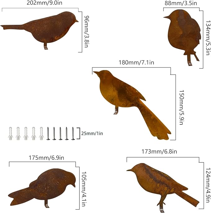 5PCS Metal Bird Silhouette with Rusty, Rusty Birds Decoration, Metal Birds Statues, Lifelike Patina Metal Birds Garden Ornaments Silhouette-VerdiqueGarden
