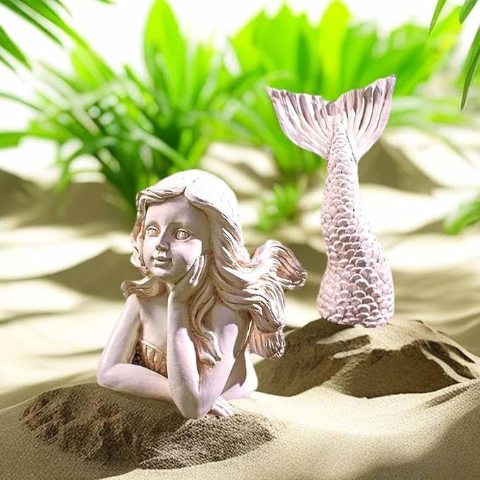 BGBWBFBR Handmade Mermaid Statue Set with Blue and White Starfish: A Beautiful Addition to Your Home Décor, ry-001-VerdiqueGarden