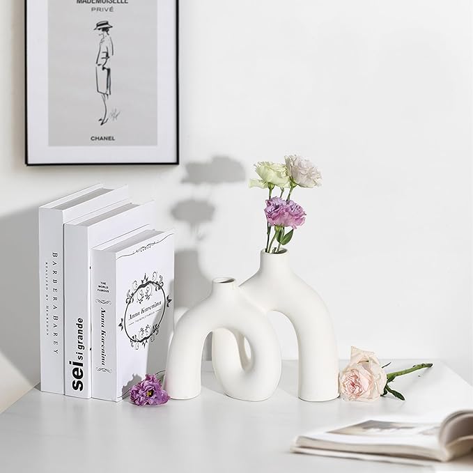 CEMABT Modern Nordic Boho Vase Set - Elegant White Matte Ceramic Home Decor for Living Room, Bookshelf, Mantel, Entryway Table & Console Décor | Shelf Decorations Gift-VerdiqueGarden