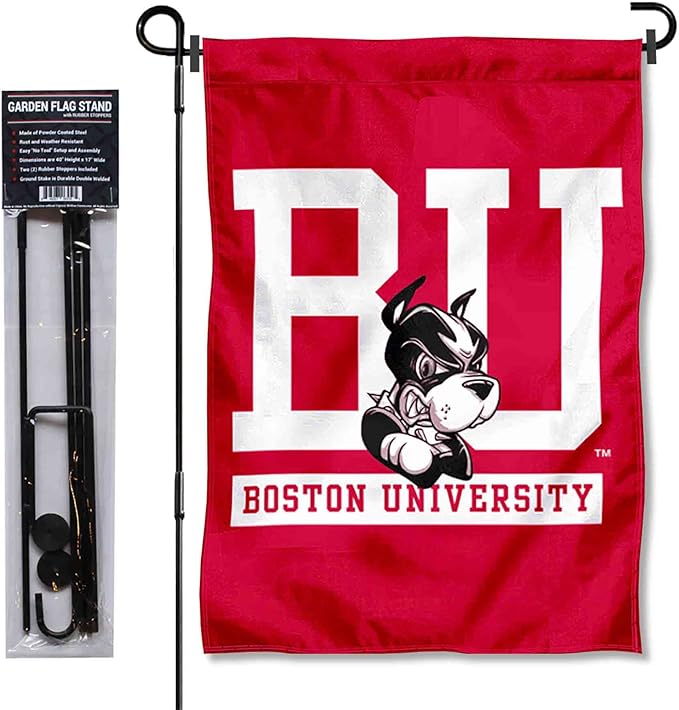 College Flags & Banners Co. Boston Terriers Garden Flag with Pole Stand Holder-VerdiqueGarden