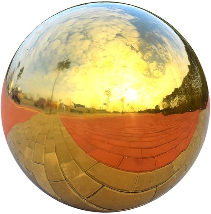Nerien Gazing Ball, Stainless Steel Garden Mirror Globe, Polished Ornament Sphere, Hollow Floating Reflective Hemisphere, for Home Outdoor Pond Housewarming Swimming Pool Decoration, Gold, 5Pcs Mix-VerdiqueGarden