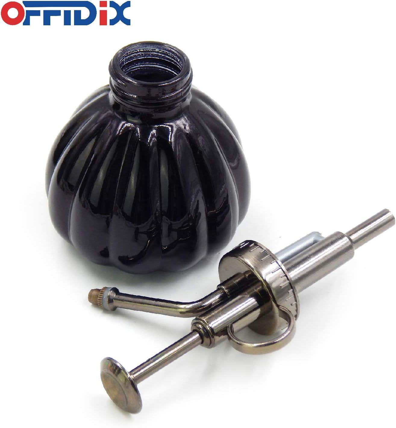 OFFIDIX Plant Mister Flower Watering Can, 6.3" Tall Vintage Pumpkin Style Black Color Glass Spray Bottle & Bronze Plastic Top Pump Ideal for Watering Small Plants Inside Home or Office-VerdiqueGarden