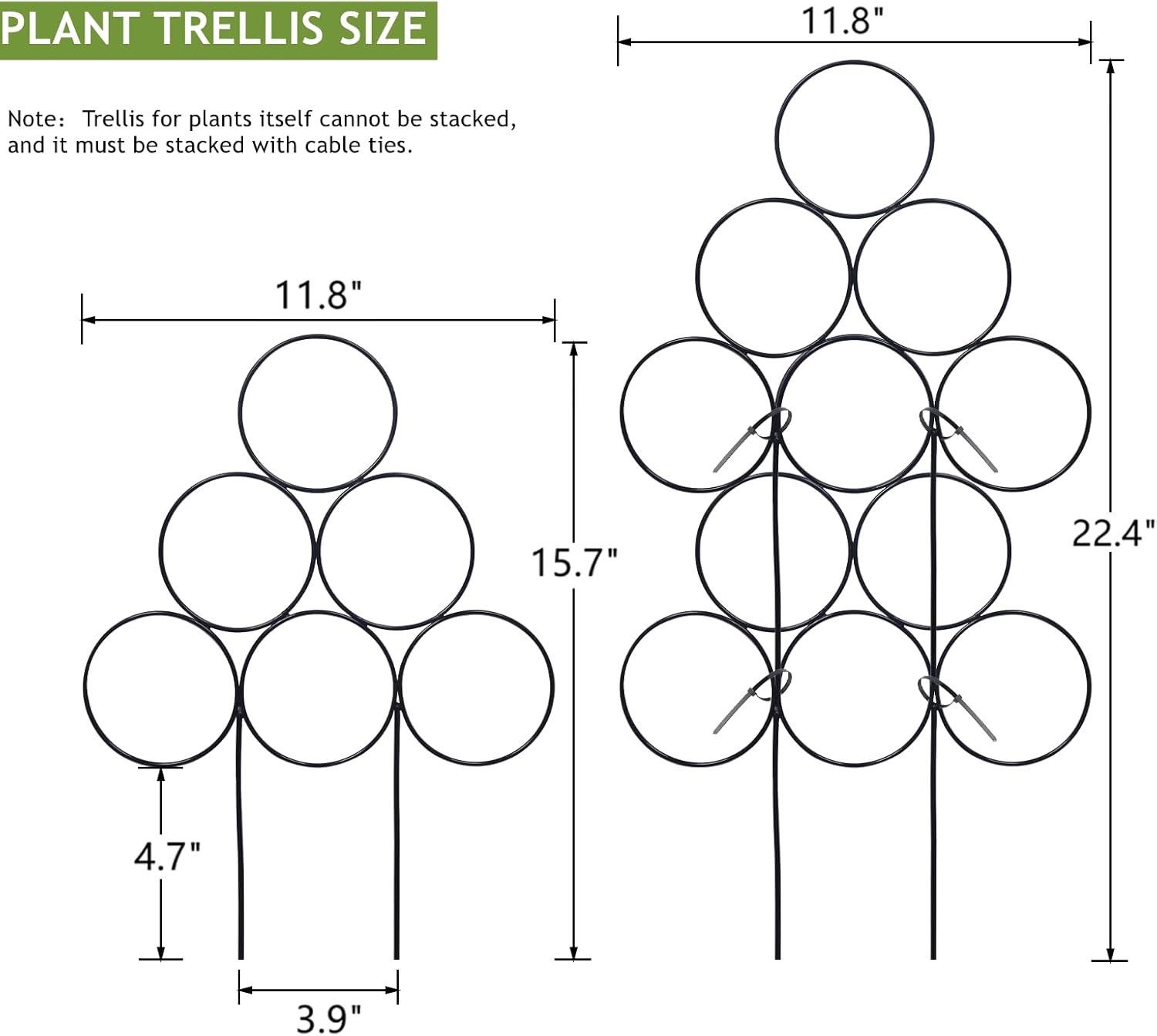 15.7 Inch Plant Trellis Indoor for Potted Plants 2 Pack Indoor Houseplant Trellis for Climbing Plants Stackable for Vine Ivy Support(15.7inch Black)-VerdiqueGarden