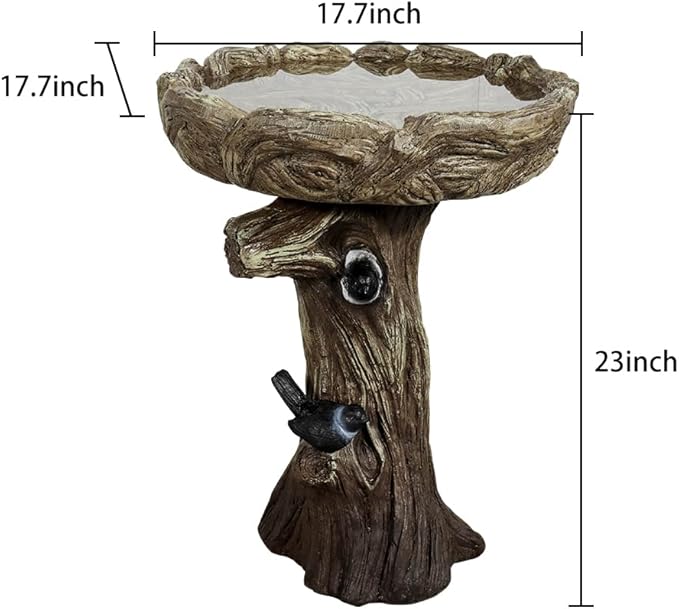 SKYFIRE 23” Tall Fibre Reinforced Concrete Birdbaths with Birds for Patio, Woodland Tree Trunk Decorative Outdoor Bird Bath for Garden，Pedestal Birdbaths for Outdoors, Garden, Patio, Lawn, Backyard-VerdiqueGarden
