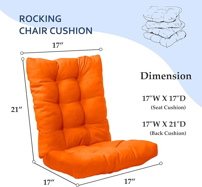 Patio Seat Cushions Set of 1, Indoor Outdoor Furniture Cushions, Tufted Rocking Chair Cushion Pad, Orange-VerdiqueGarden