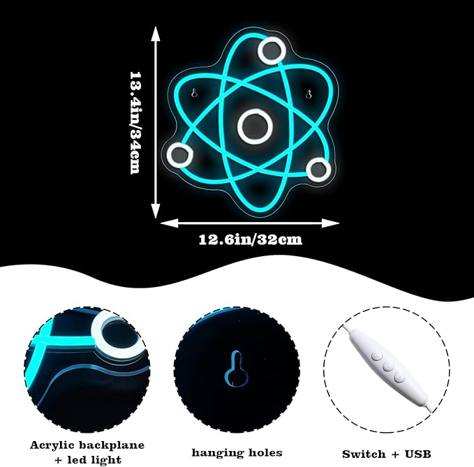 Molecule Neon Sign Blue White Led Neon Lights Neon Bar Signs for Wall Decor USB Light Up Sign Neon Molecular Structure Signs for Boys Room Party Kids Room Birthday-VerdiqueGarden