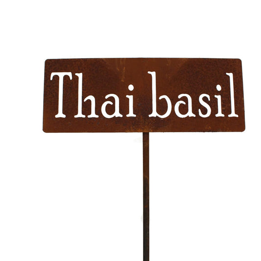 Classic Metal Garden Markers 19 Inches Tall (Thai basil, Naturally Rusted)-VerdiqueGarden