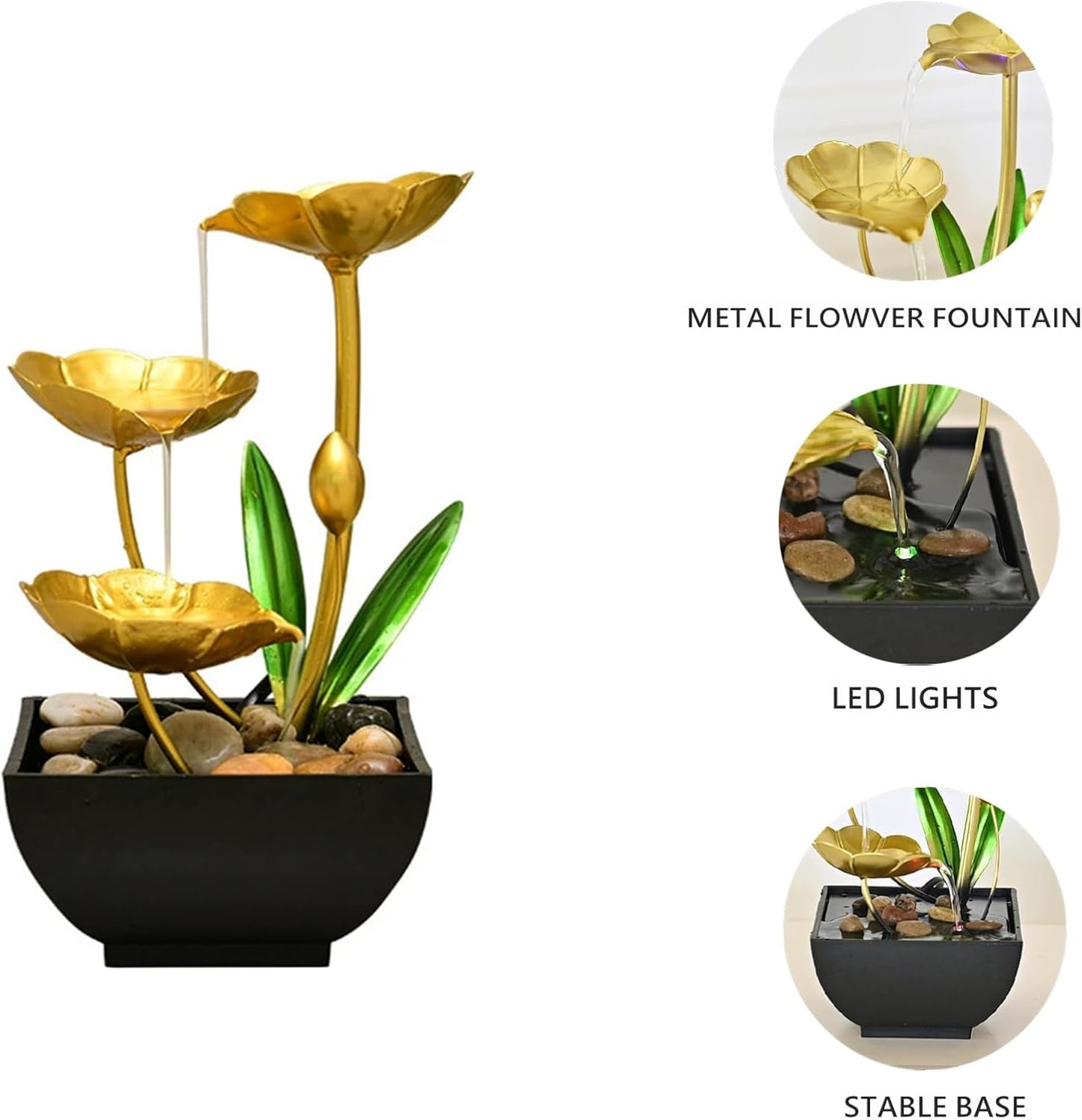 Gold Tabletop Water Fountain, Desktop Waterfall, Indoor Lotus Desktop Decorative Fountain, Home Bathroom Bedroom Decor.-VerdiqueGarden