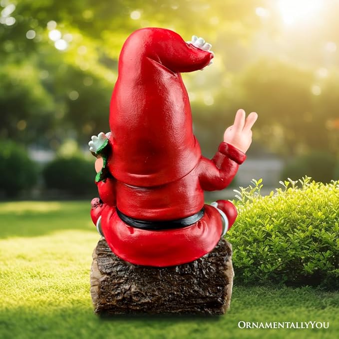 Hippy Gnome with Guitar Garden Statue, Unique Flowers and Peace Sign-VerdiqueGarden