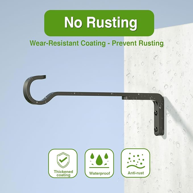 10 Inch 2 Pack Black Heavy Duty Outdoor Plant Hangers for Hanging Baskets, Iron Hanging Plant Brackets for Hanging Plants Outside, Metal Plant Hooks Plant Wall Hooks for Hanging Lantern, Bird Feeder-VerdiqueGarden