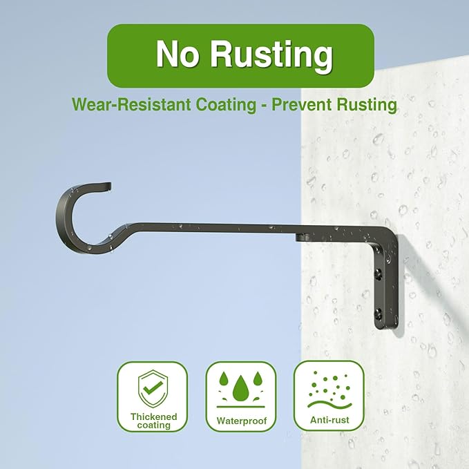 12 Inch Black Heavy Duty Outdoor Plant Hangers for Hanging Baskets, Iron Hanging Plant Brackets for Hanging Plants Outside, Metal Plant Hooks Plant Wall Hooks for Hanging Lantern, Bird Feeder (2 pcs)-VerdiqueGarden