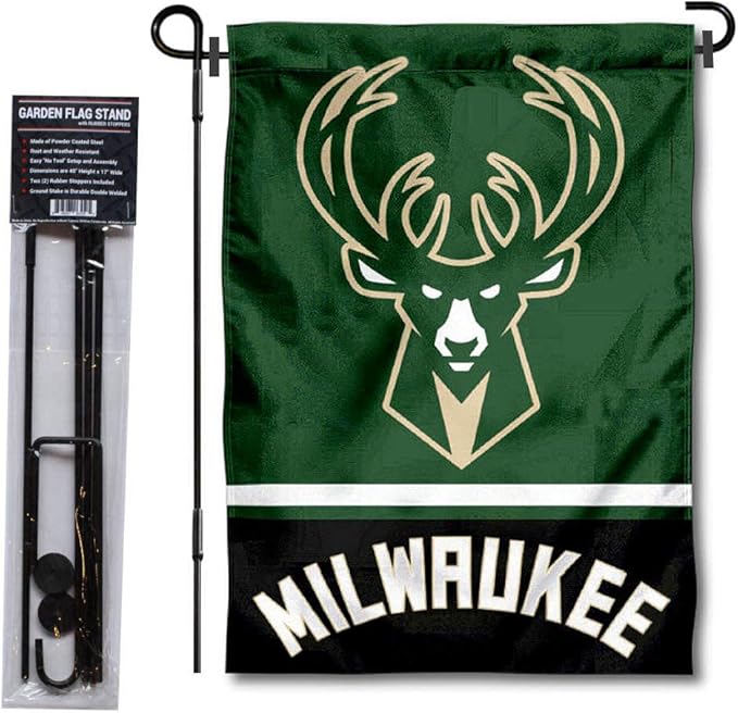 WinCraft Milwaukee Bucks Garden Flag with Stand Holder-VerdiqueGarden