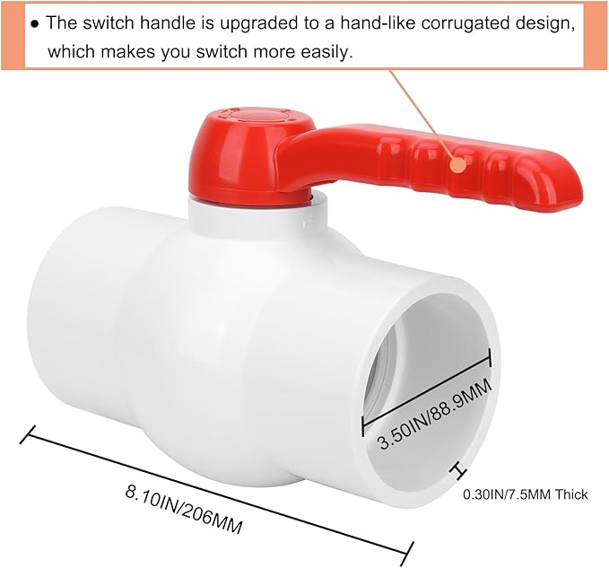 3Inch PVC Ball Valve Water Pipe Shut-off Valve Socket with Red T-Handle for Cold Water Supply lines, Irrigation Pipe fitting System(Socket x Socket), 3" PVC Water Shut-off Valves Fitting, SCH40-VerdiqueGarden
