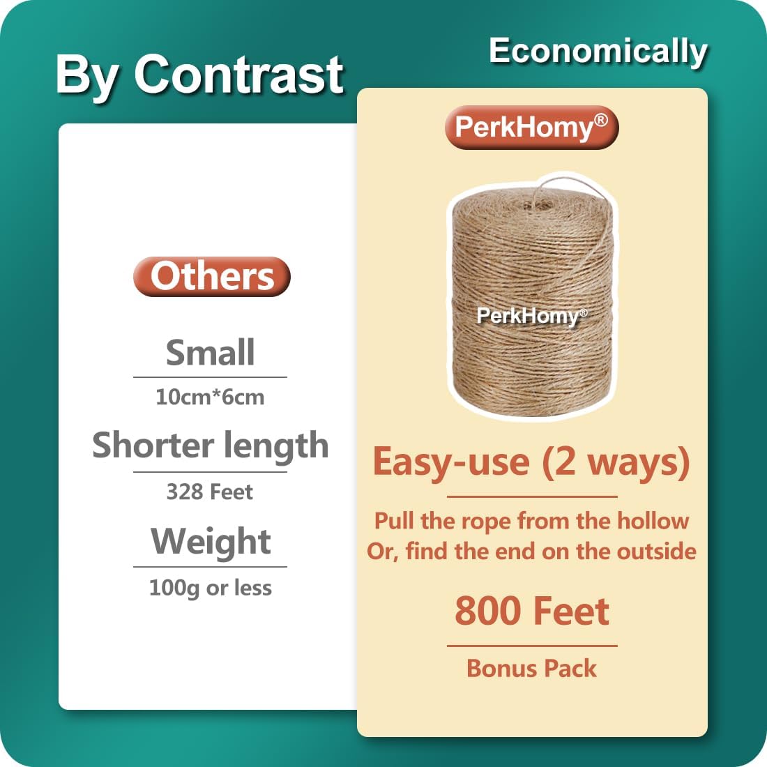 PerkHomy Natural Jute Twine 1800 Feet Long Twine String for Crafts Gift Wrapping Packing Gardening Crochet Knitting Macrame Decor (800 FT * 2mm (3Ply))-VerdiqueGarden