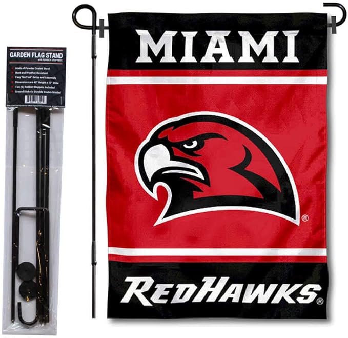 College Flags & Banners Co. Miami Redhawks Garden Flag with Stand Holder-VerdiqueGarden