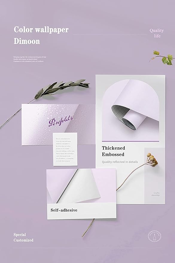 Dimoon 236''x17.7'' Purple Peel and Stick Wallpaper Contact Paper Modern Self Adhesive Wall Paper Removable Renter Friendly Textured Solid Color Shelf Cabinet Vinyl Roll (236''x17.7'',Light Purple)-VerdiqueGarden