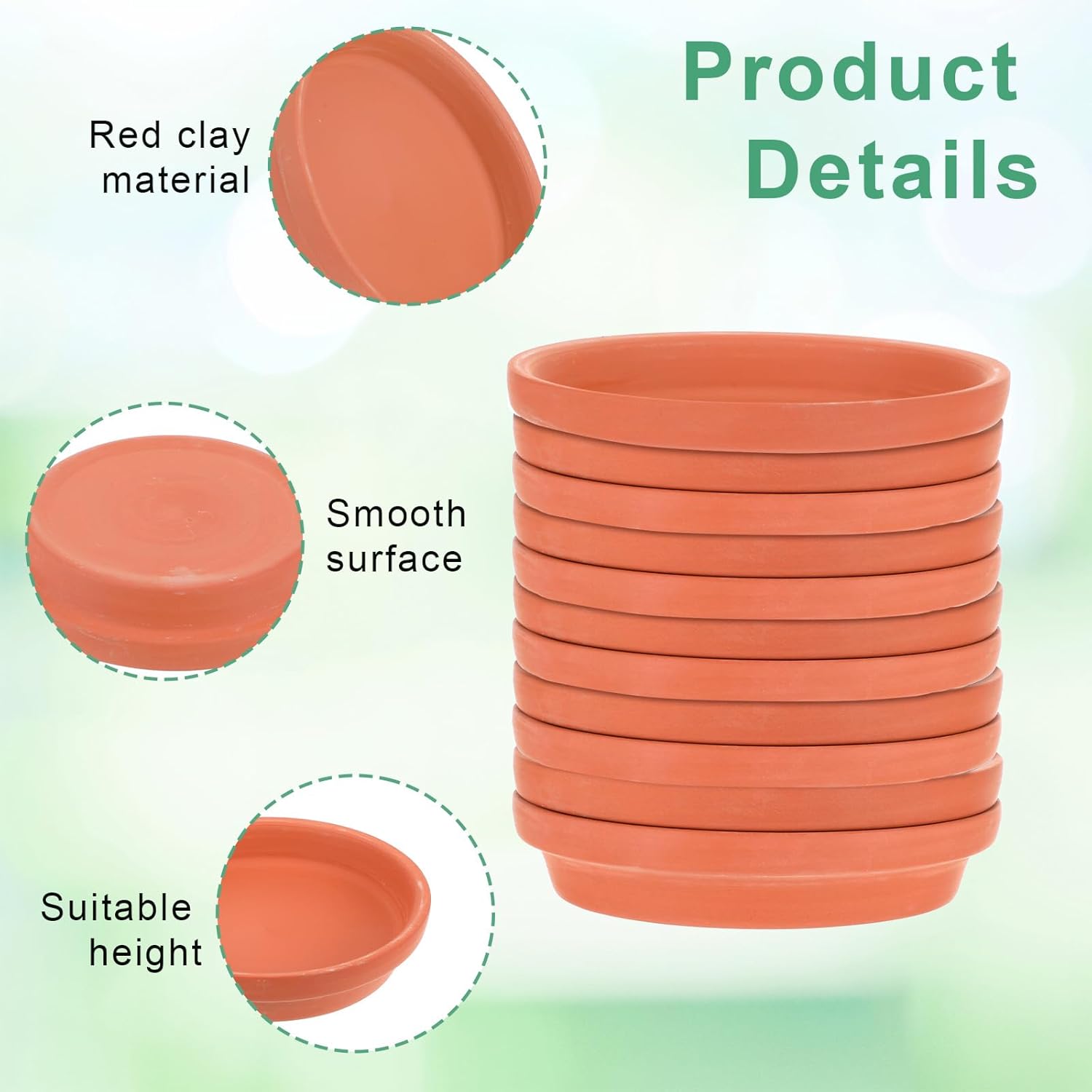 12 Pack 4.5 Inch Clay Trays, Durable and Thicker Terracotta Flower Pot Saucers for Flowers Round Clay Plate for Pots, Indoor & Outdoor Suitable for 4 inch Flower Pots-VerdiqueGarden