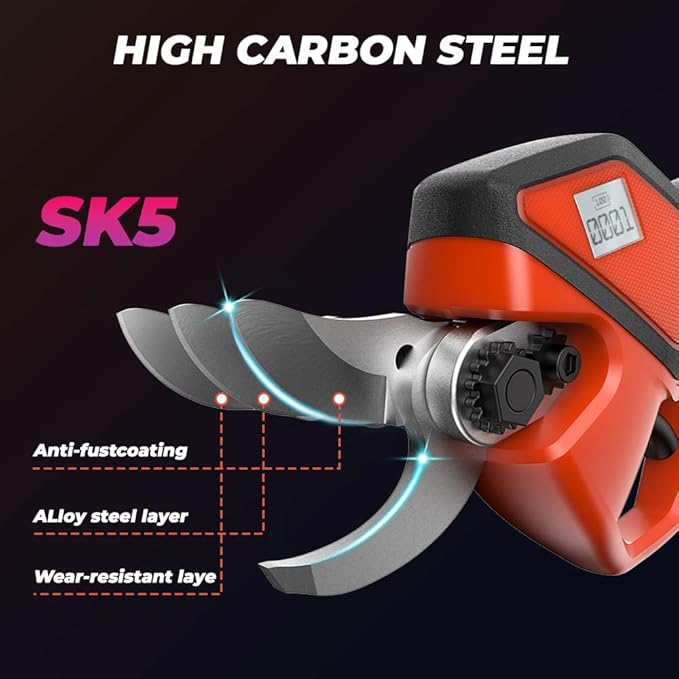 Upgraded Cordless Electric Pruning Shears with LCD Display, Battery Powered Garden Shears with Brushless Motor, 2 Rechargeable Batteries, 2 Inch (50mm) Cutting for Trees, Shrubs, and Yard Trimming-VerdiqueGarden