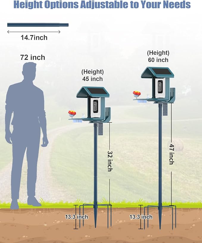 Bird Feeder Pole Stand – 60 Inch Height Feeding Station with 1-Inch Dia Heavy Duty for Hanging Feeders, Bird House Pole Mount Kit for Outdoor, Slip-Fit Connection，Blue-VerdiqueGarden