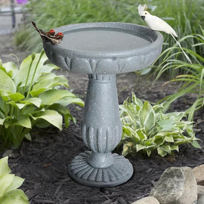 SKYFIRE 21.2”H Bird Baths for Outdoors- Fibre Reinforced Concrete Tall Bird Bath Stylish with Pedestal for Garden, Patio, Lawn, Backyard - 17”L X 17”W X 21.2”H Vintage Pedestal Outdoor Garden Birdbath-VerdiqueGarden