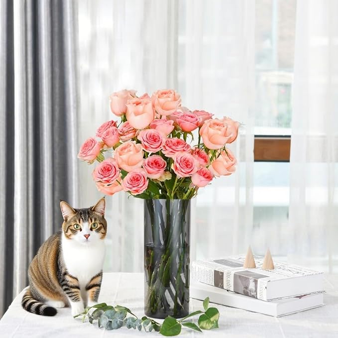 Flower Vase, Non-breakable Vases, 4" W x 12" H, Acrylic Grey Vase, Aesthetic Room Decor Cylindrical Modern Flower Vases for Table Centerpiece, Home Decor, Women Floral Arrangement Gift-VerdiqueGarden