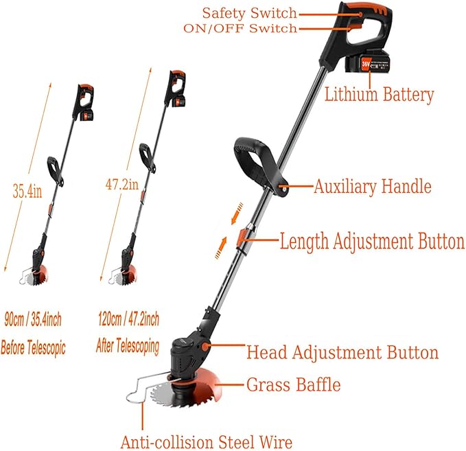 Weed Wacker 24V Eater Battery Brush Cutter, Electric Eater Battery Cordless stringles with 2 Batteries, 1 Charger, 3 Types Blades, Weed Wacker Battery Powered, Lightweight Battery Electric Weed-VerdiqueGarden