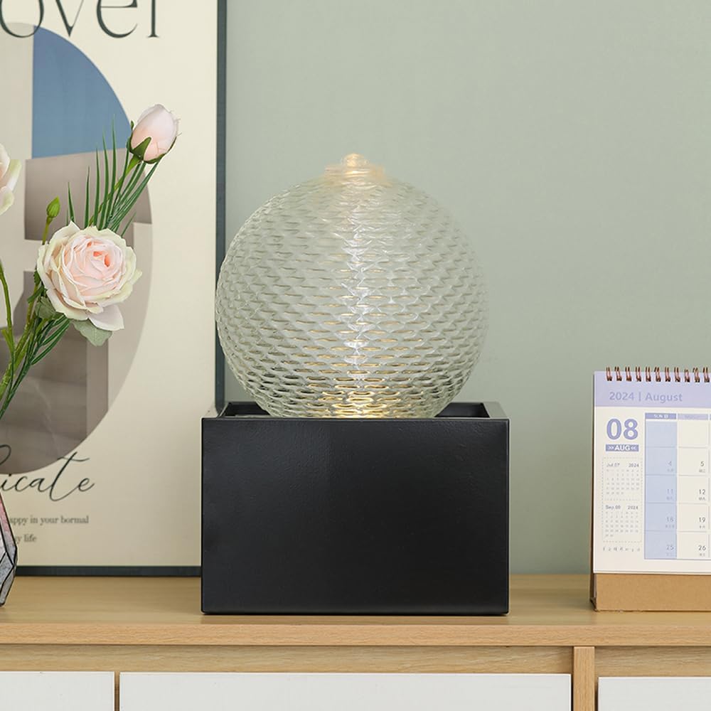 Indoor Water Feature Tabletop Ceramic Fountain Home Kitchen Office Decoration Modern Design Style (Black biger Size)-VerdiqueGarden