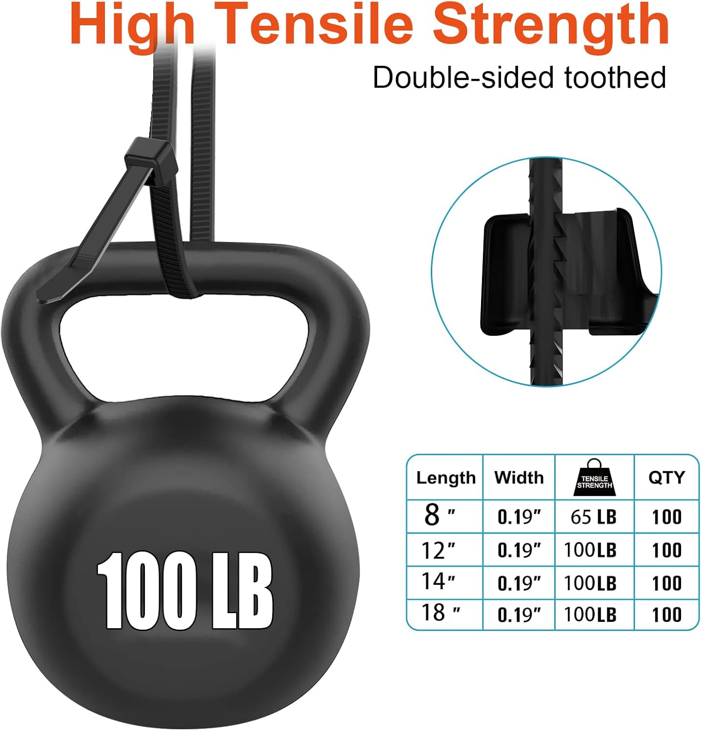 Zip Ties Assorted Size,8+12+14+18 Inch Double Sided Toothed,100 LBS Tensile Strength Heavy Duty Cable Wire Ties With Self-Locking Adjustable More Durable Nylon Tie Wraps for Indoor Outdoor（400 Pack）-VerdiqueGarden