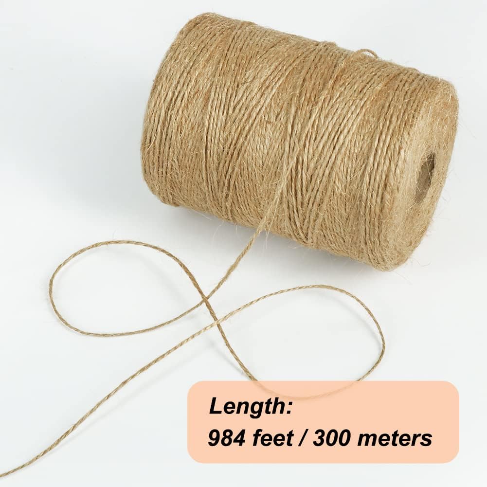 Tenn Well Natural Jute Twine, 984 Feet 2Ply 1mm Thin Brown Twine String for Crafts, Crocheting, Gift Wrapping, Gardening, Farmhouse Decor, Christmas Ornaments-VerdiqueGarden