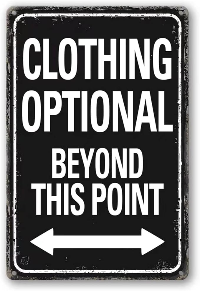 Clothing Optional Beyond This Point Sign Vintage Metal Tin Signs Man Cave Decor Bar Signs Wall Decor For Room Gifts For Men Black Sign 12 X 8 Inch-VerdiqueGarden