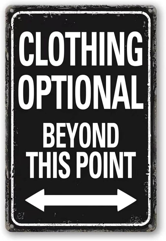 Clothing Optional Beyond This Point Sign Vintage Metal Tin Signs Man Cave Decor Bar Signs Wall Decor For Room Gifts For Men Black Sign 12 X 8 Inch-VerdiqueGarden