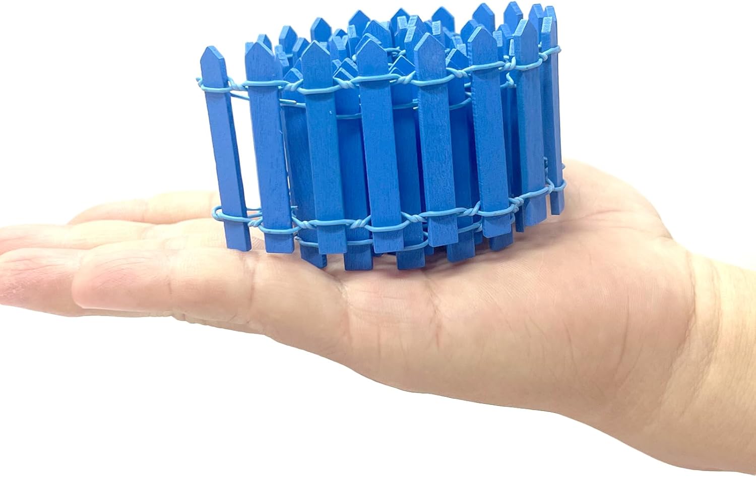 35 Inches Mini Fairy Garden Fence DIY Small Wood Decorative Picket Fence Micro Landscape Miniature Ornaments for Dollhouse, Crafts, Diorama Project, Plant Pot, Blue-VerdiqueGarden