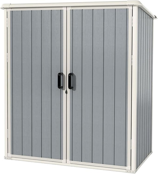 Aoxun Outdoor Storage Shed 5 x 3FT, Resin Shed with Floor and Lockable Door, Plastic Sheds for Garbage Can, Tool, Accessories, Lawn, Garden - Grey-VerdiqueGarden