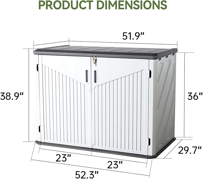 Aoxun Outdoor Storage Cabinet 35 Cu.Ft Outdoor Trash Can Storage Shed Waterproof Horizontal Storage Shed Outdoor Storage for Garbage Bin, Generator, and Lawn Mower (White)-VerdiqueGarden