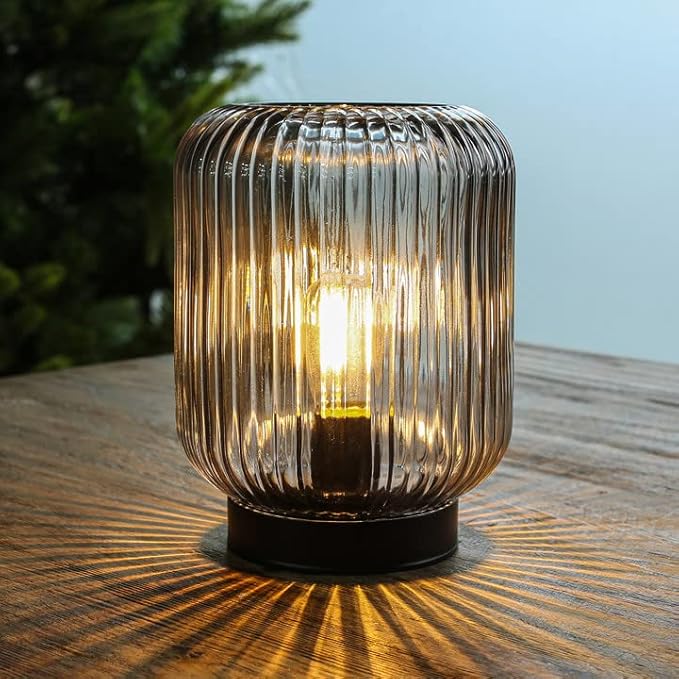 Battery Operated Lamp, Cordless Table Lamps Battery Powered Bedside Small Lamp with LED Bulb, Decorative Glass Lamp for Bedroom Living Room Home Decor-Light Grey-VerdiqueGarden